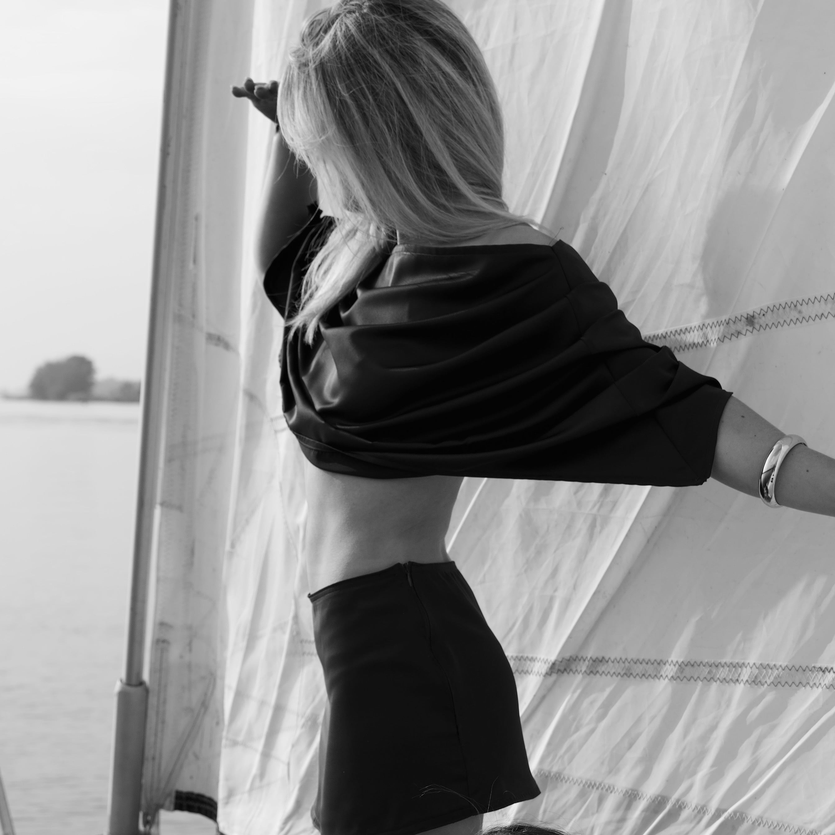 DRAPED ENSEMBLE IN SILK CHARMEUSE